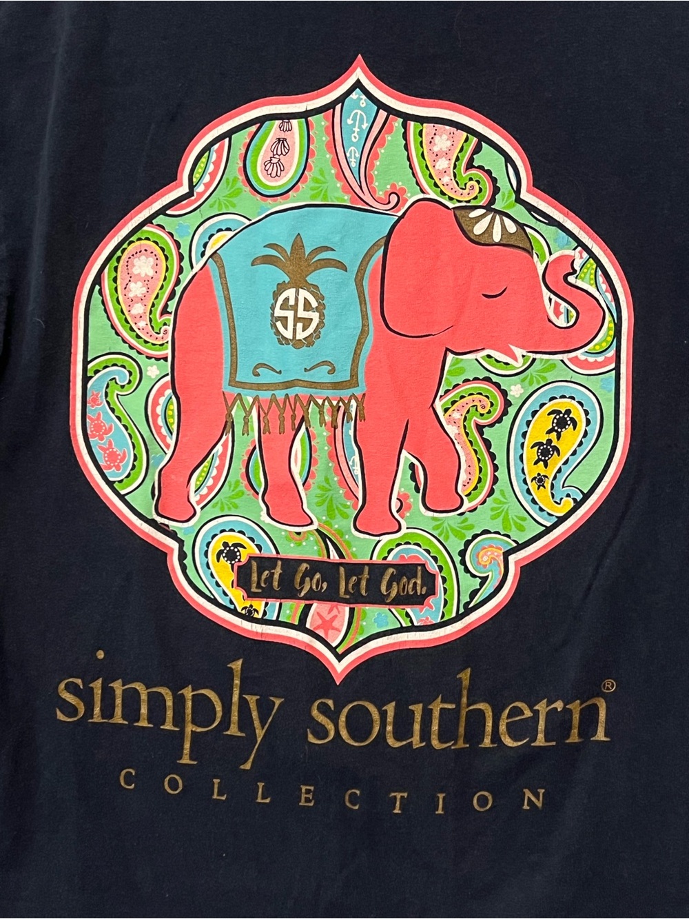 Simply Southern Navy Long Sleeve Tee with Pink Elephant Graphic